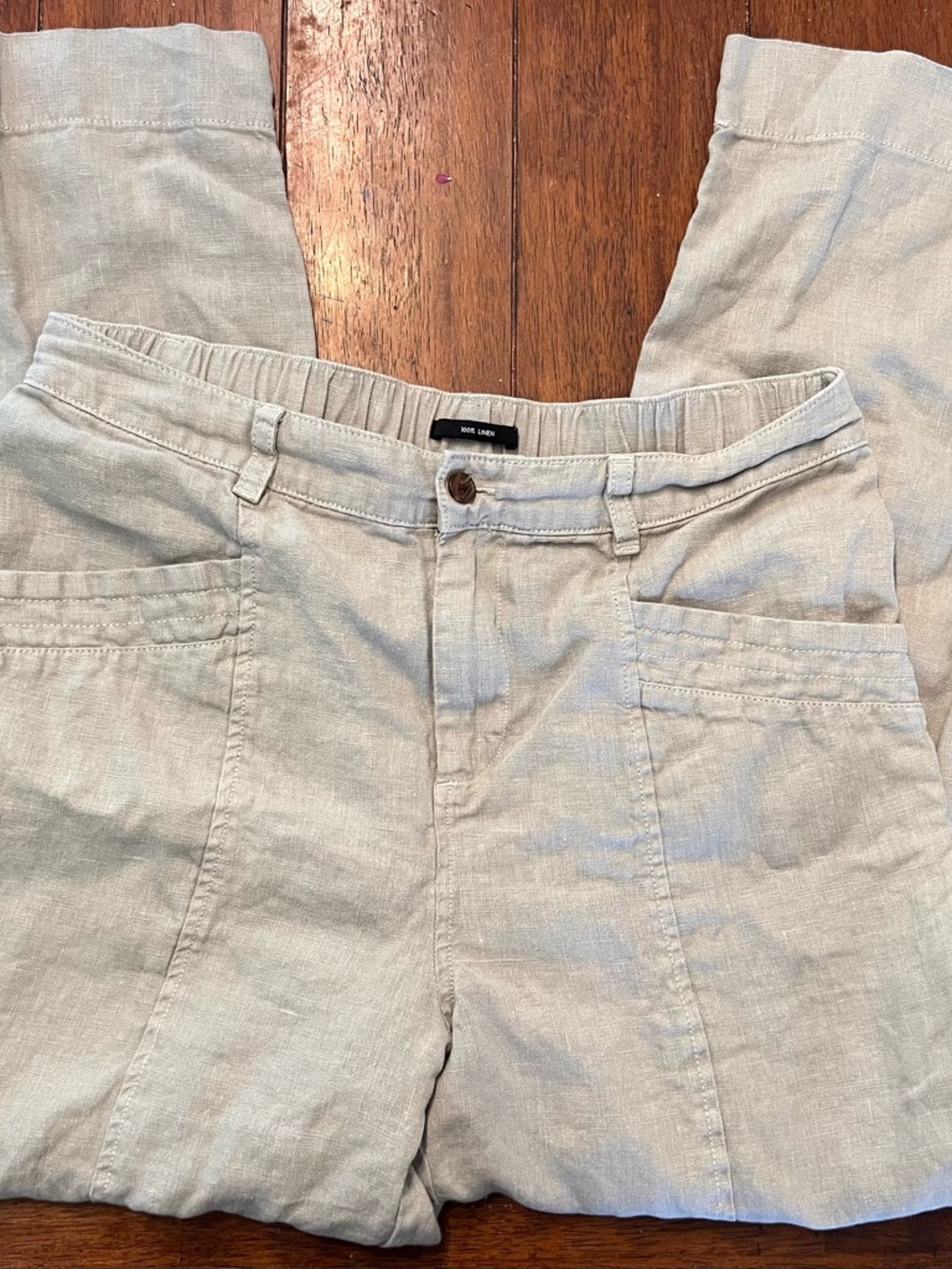 Nicole Miller Linen Pants L light sage green Elastic Waist Lightweight Casual